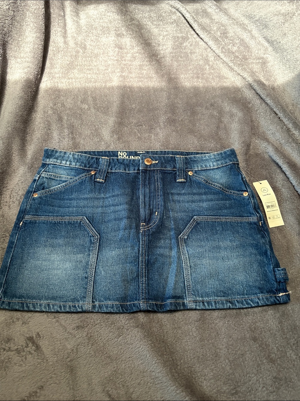 No Boundaries Blue Denim Mini Skirt with Patch Pockets